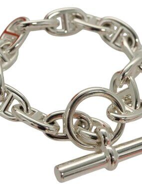 HERMES Chene Dunkle MM Bracelet Ag925 14 Links Silver Auth 132989SM